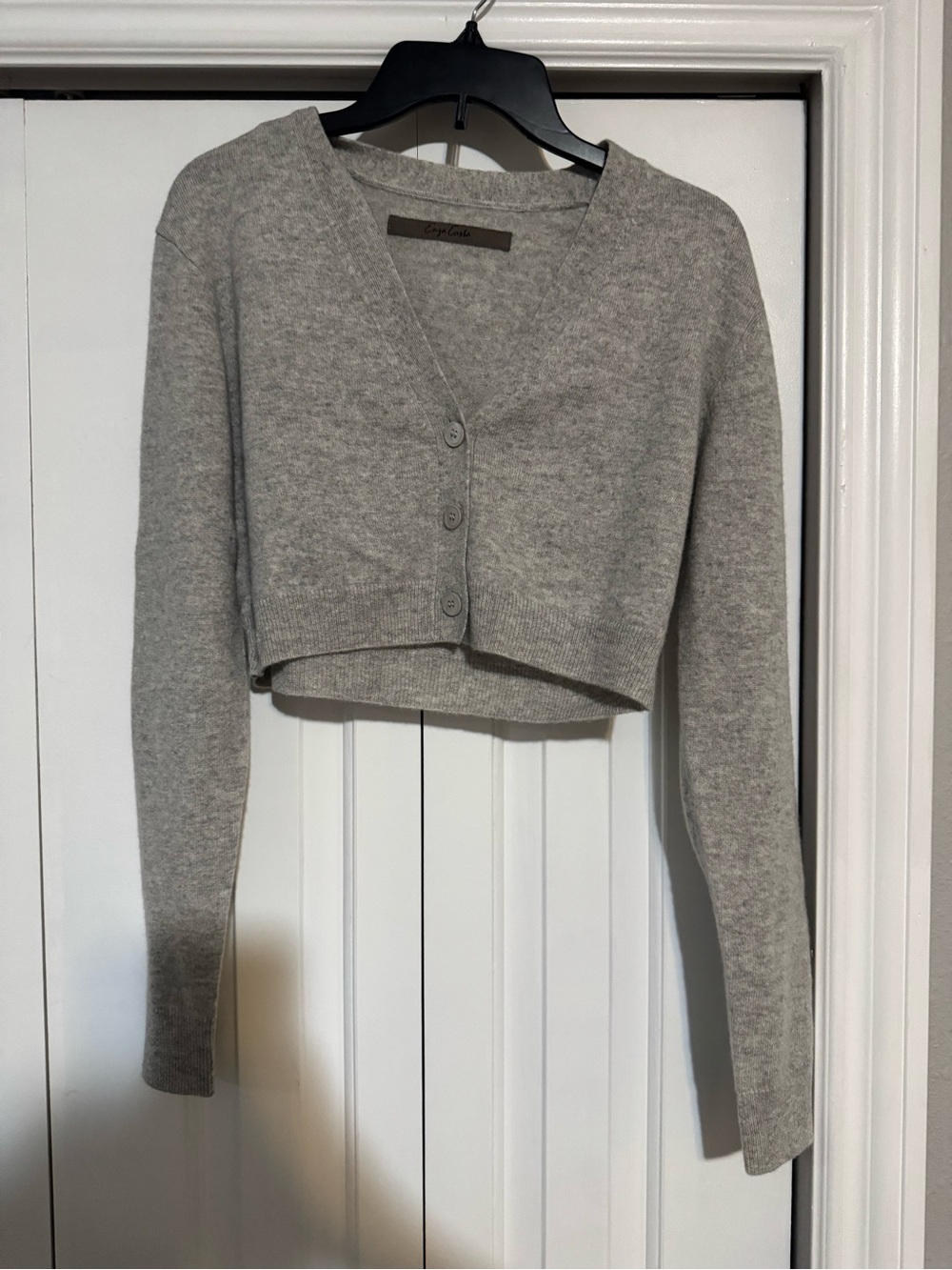 Enza Cashmere Gray Cropped V Neck Cardigan